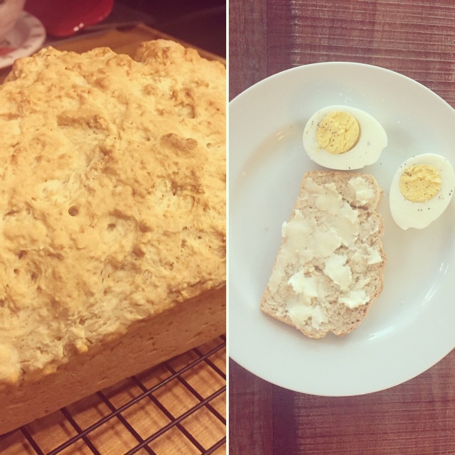 beer bread and eggs